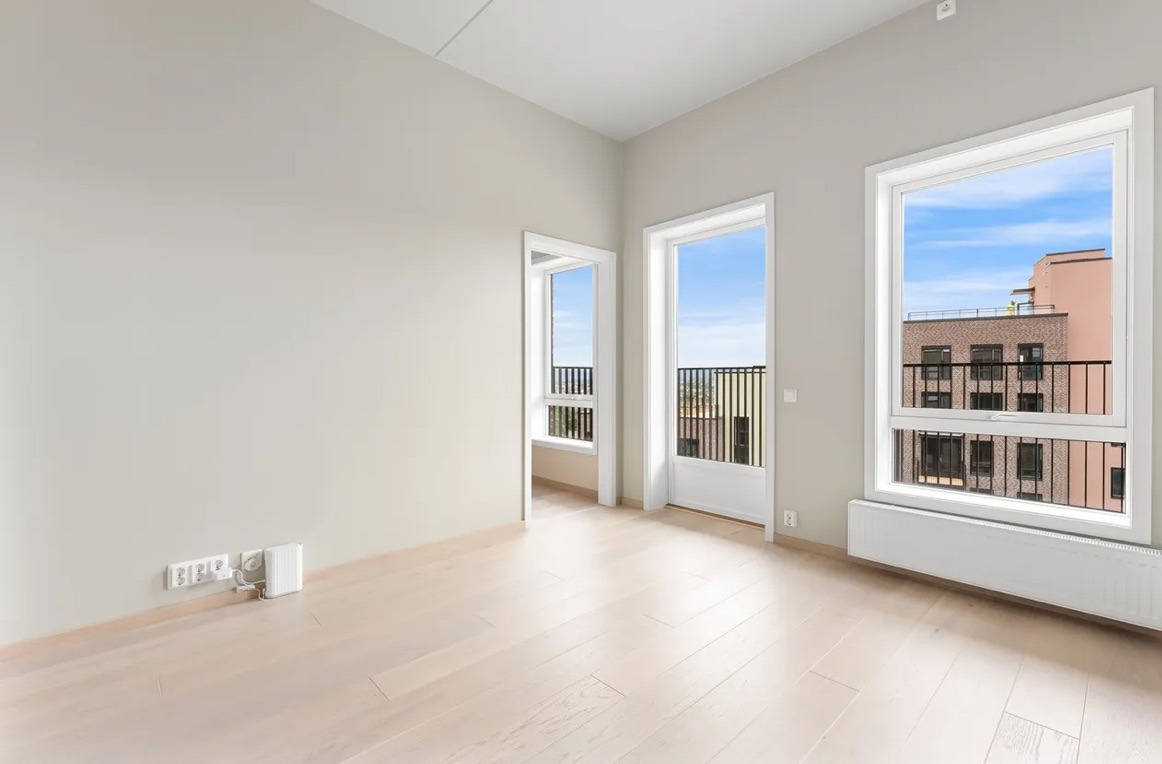 Bilde fra samme type leilighet i prosjektet, se farvepalett (siste bildet) for nøyaktig fargevalg. 